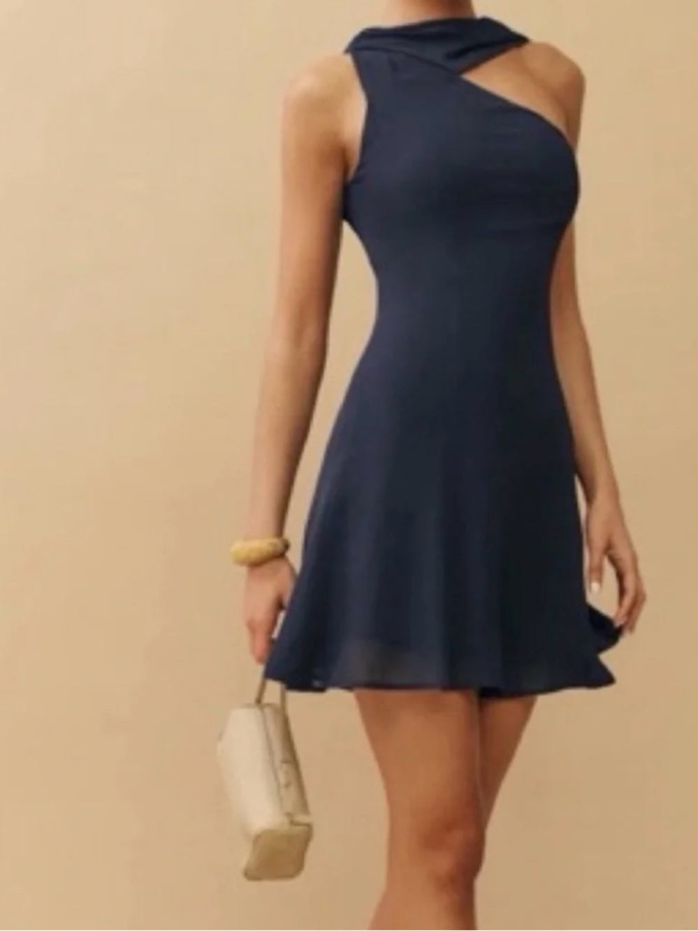 Reformation Navy Oneshoulder Mini Dress